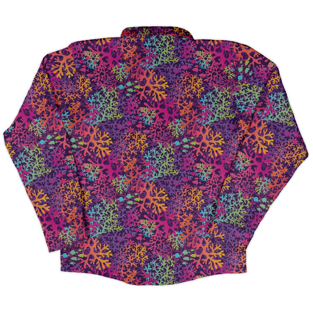 Science Marine Biology Rainbow Coral Long Sleeve Button Up Shirt Geek Nerd adult sizing FLOW DESC WRITING Maximalist Patterns