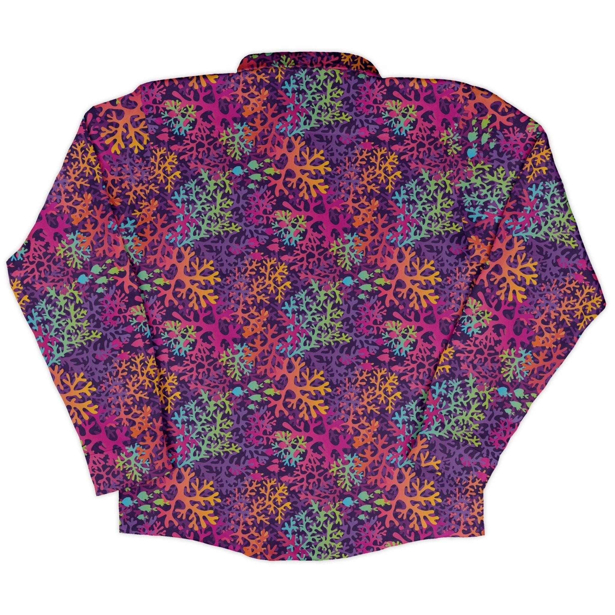 Science Marine Biology Rainbow Coral Long Sleeve Button Up Shirt Geek Nerd adult sizing FLOW DESC WRITING Maximalist Patterns