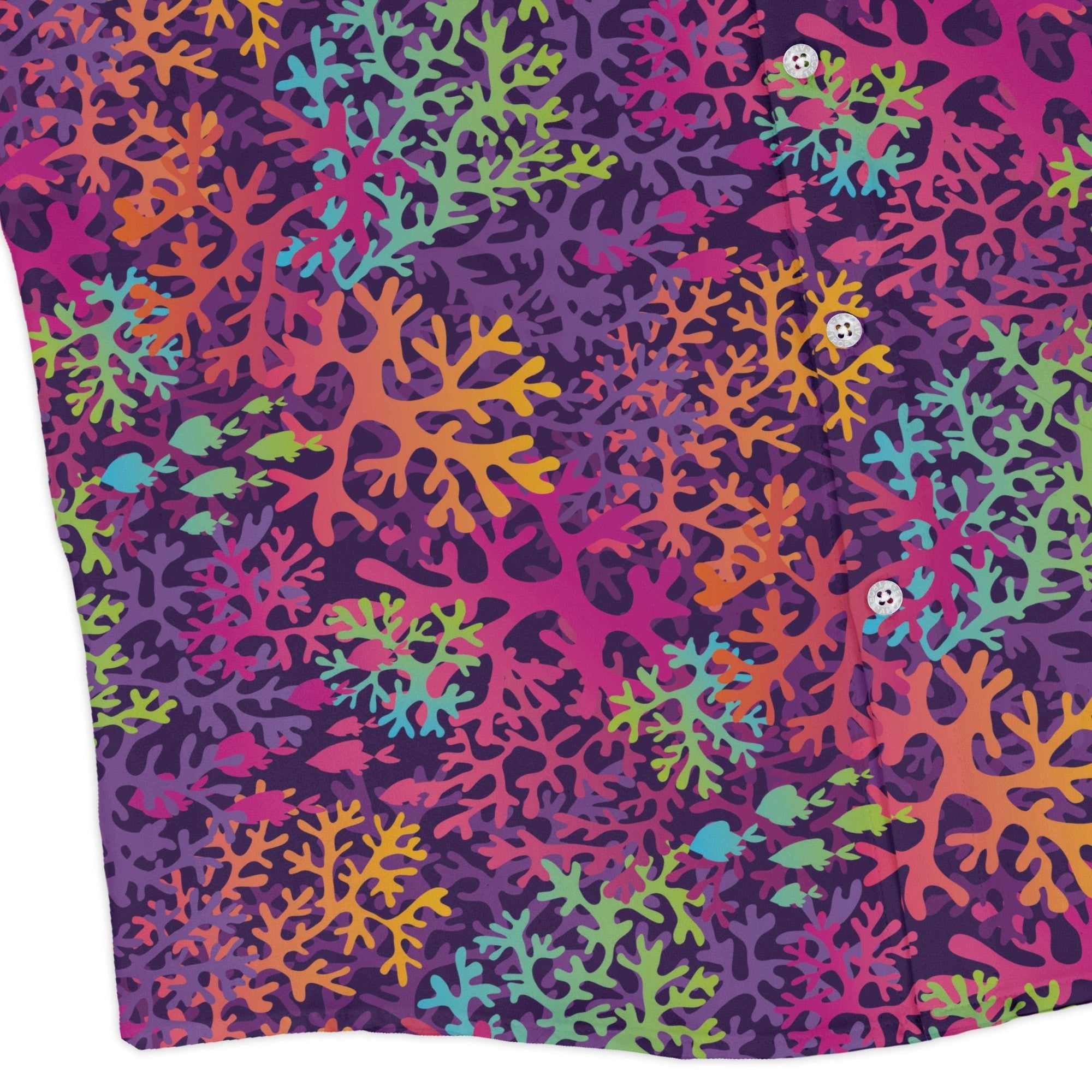 Science Marine Biology Rainbow Coral Long Sleeve Button Up Shirt Geek Nerd adult sizing FLOW DESC WRITING Maximalist Patterns