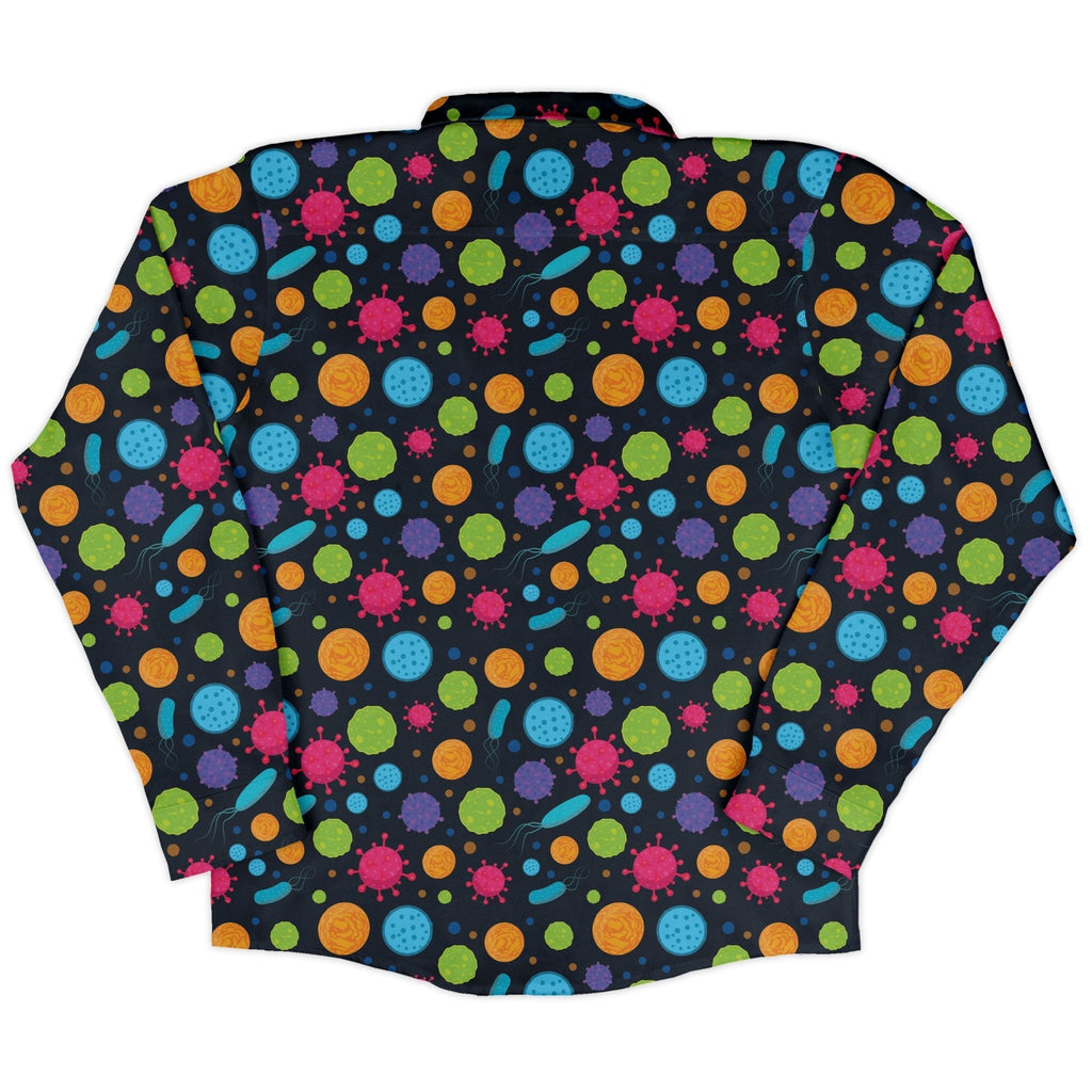 Science Microbiology Rainbow Navy Long Sleeve Button Up Shirt Geek Nerd adult sizing FLOW DESC WRITING science print