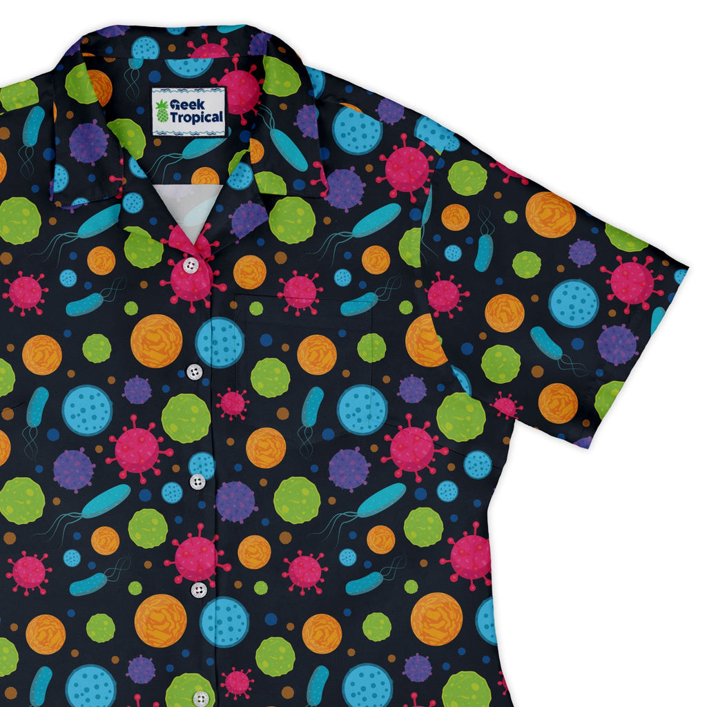 Science Microbiology Rainbow Navy Curvy Button Up Shirt Geek Nerd science print women