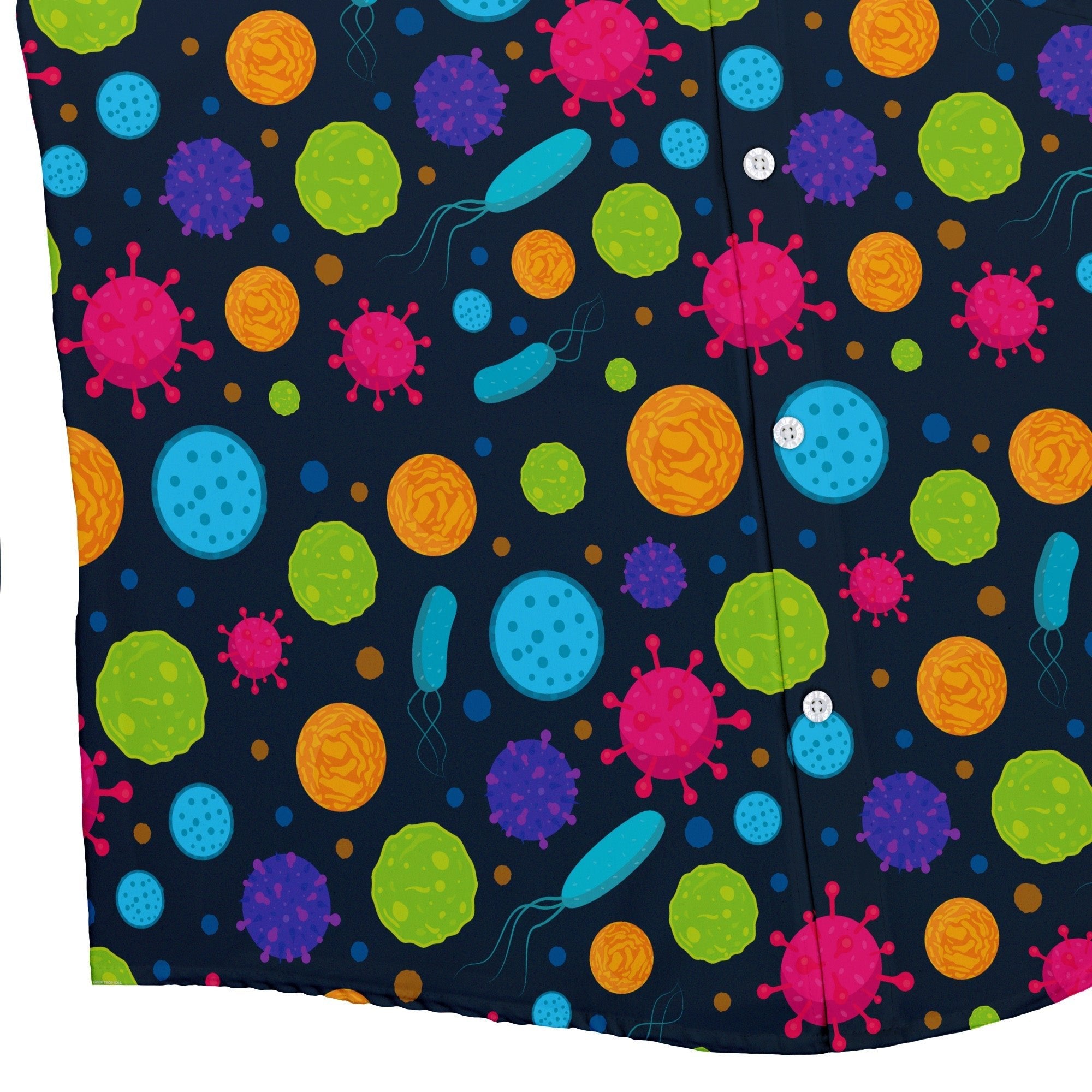 Science Microbiology Rainbow Navy Button Up Shirt - adult sizing - science print -