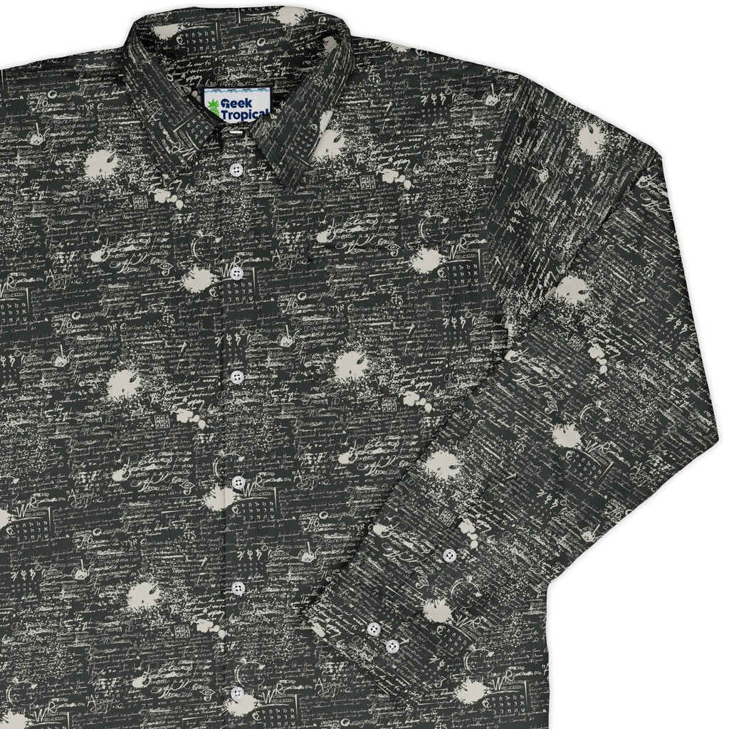 Scripted Ink Long Sleeve Button Up Shirt Geek Nerd adult sizing Book Prints FLOW DESC WRITING