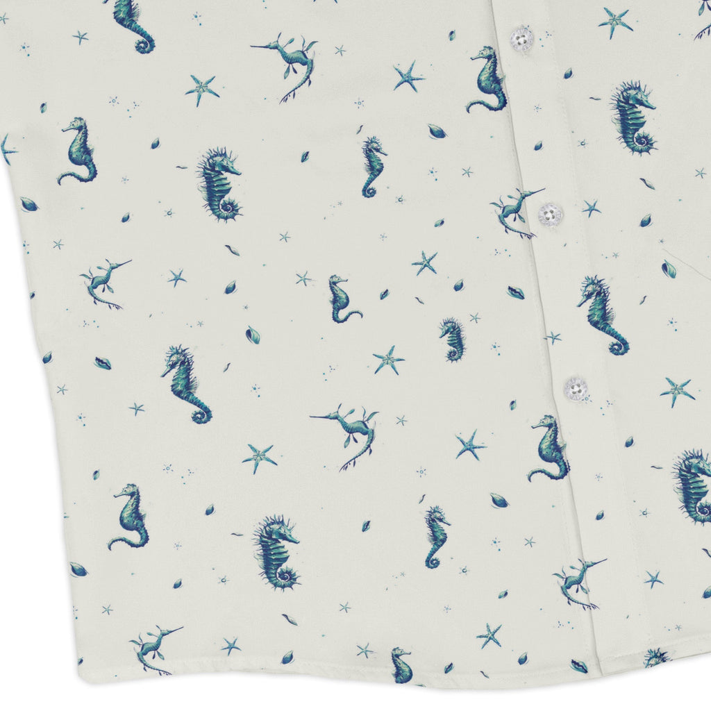Seahorses Floating Long Sleeve Button Up Shirt Geek Nerd adult sizing Design by Vlad Mel FLOW DESC WRITING