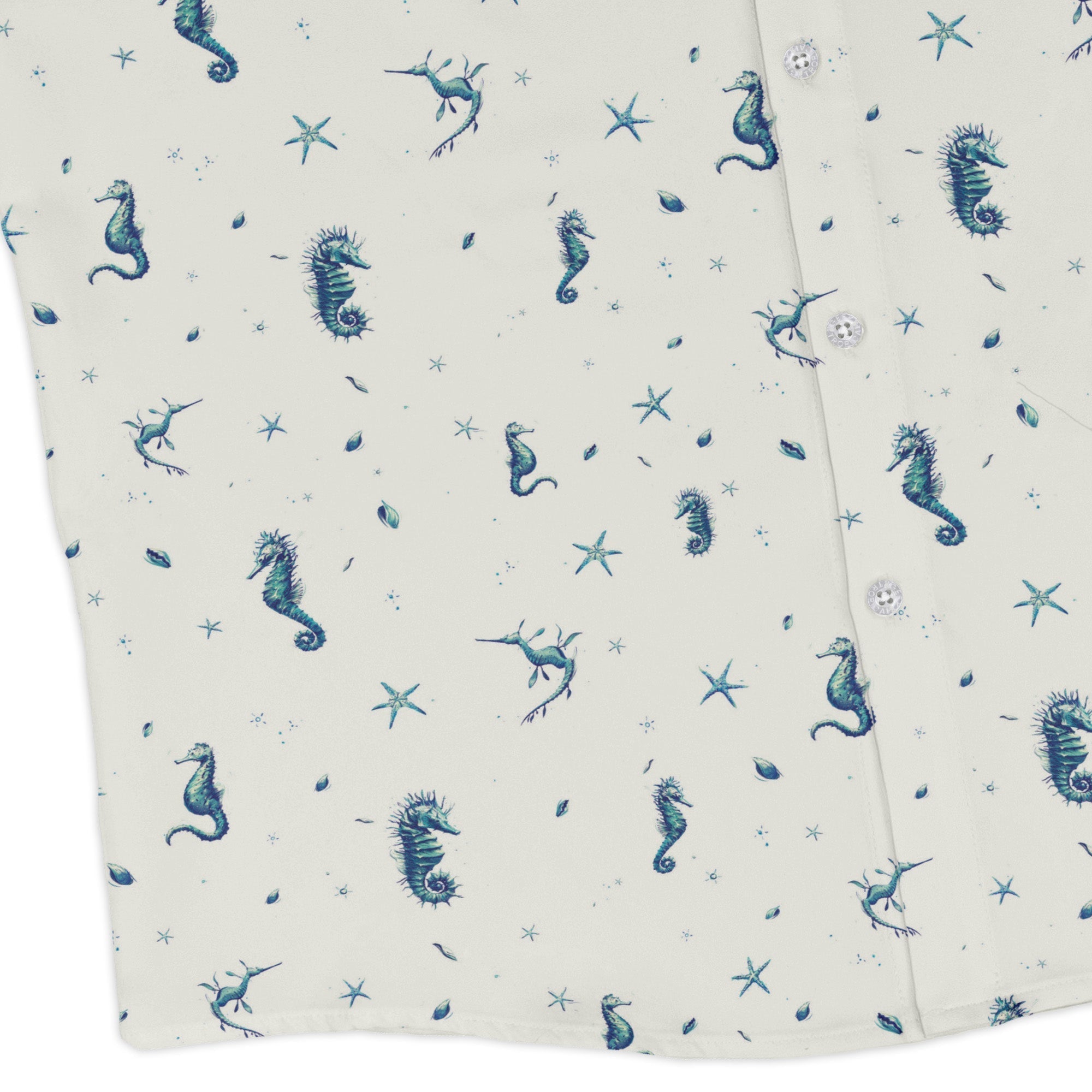 Seahorses Floating Long Sleeve Button Up Shirt Geek Nerd adult sizing Design by Vlad Mel FLOW DESC WRITING