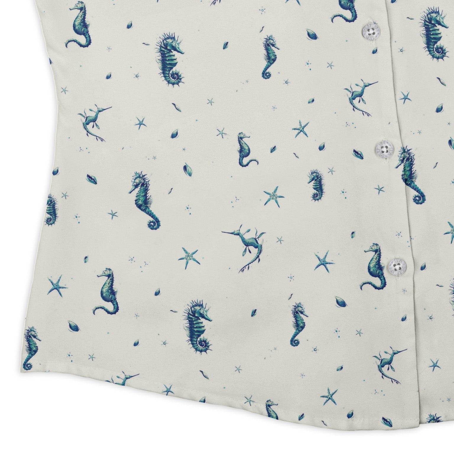 Seahorses Floating Curvy Button Up Shirt Geek Nerd Design by Vlad Mel Marine biology q4