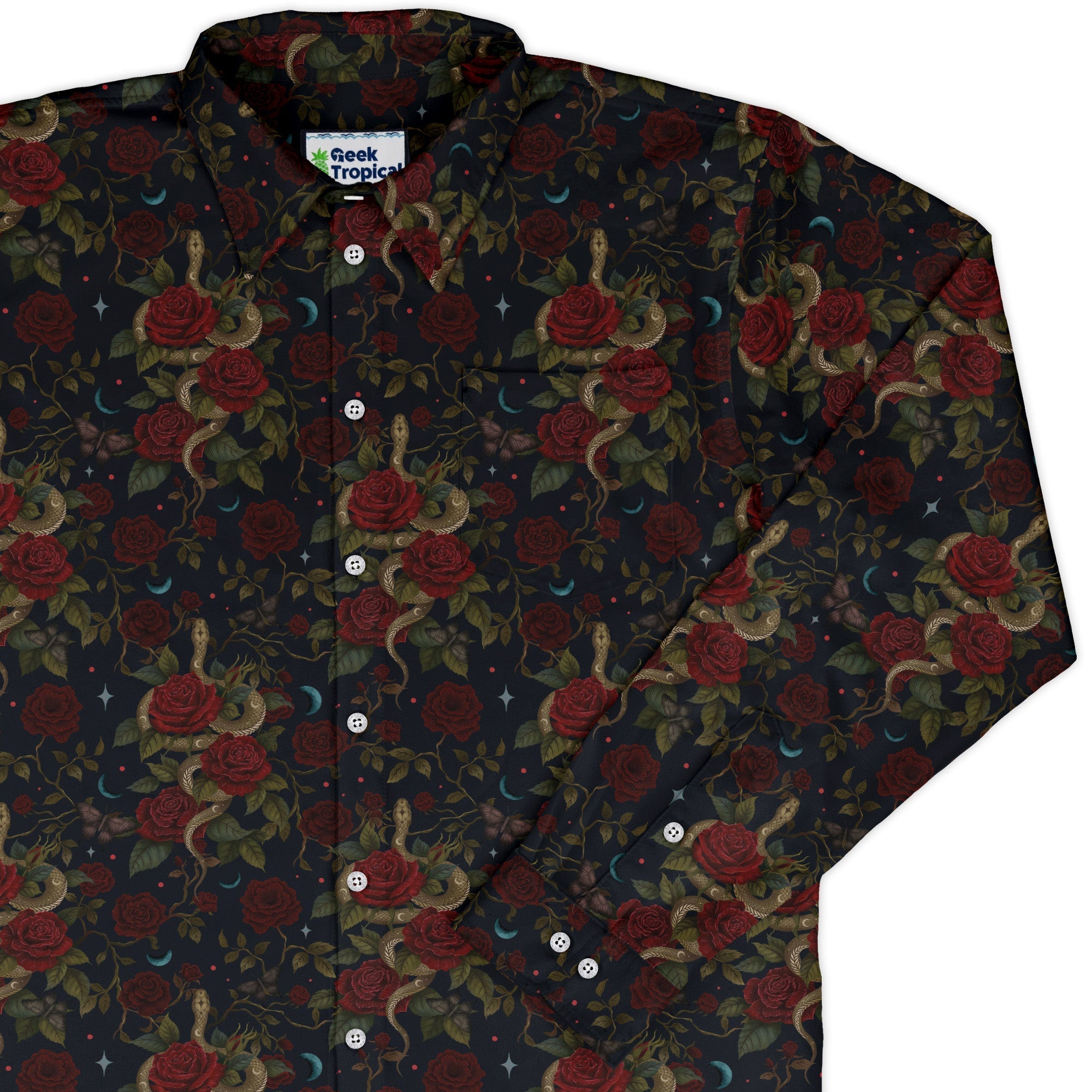 Serpent and Rose Long Sleeve Button Up Shirt Geek Nerd 0925 adult sizing All Adult Button Up Shirts