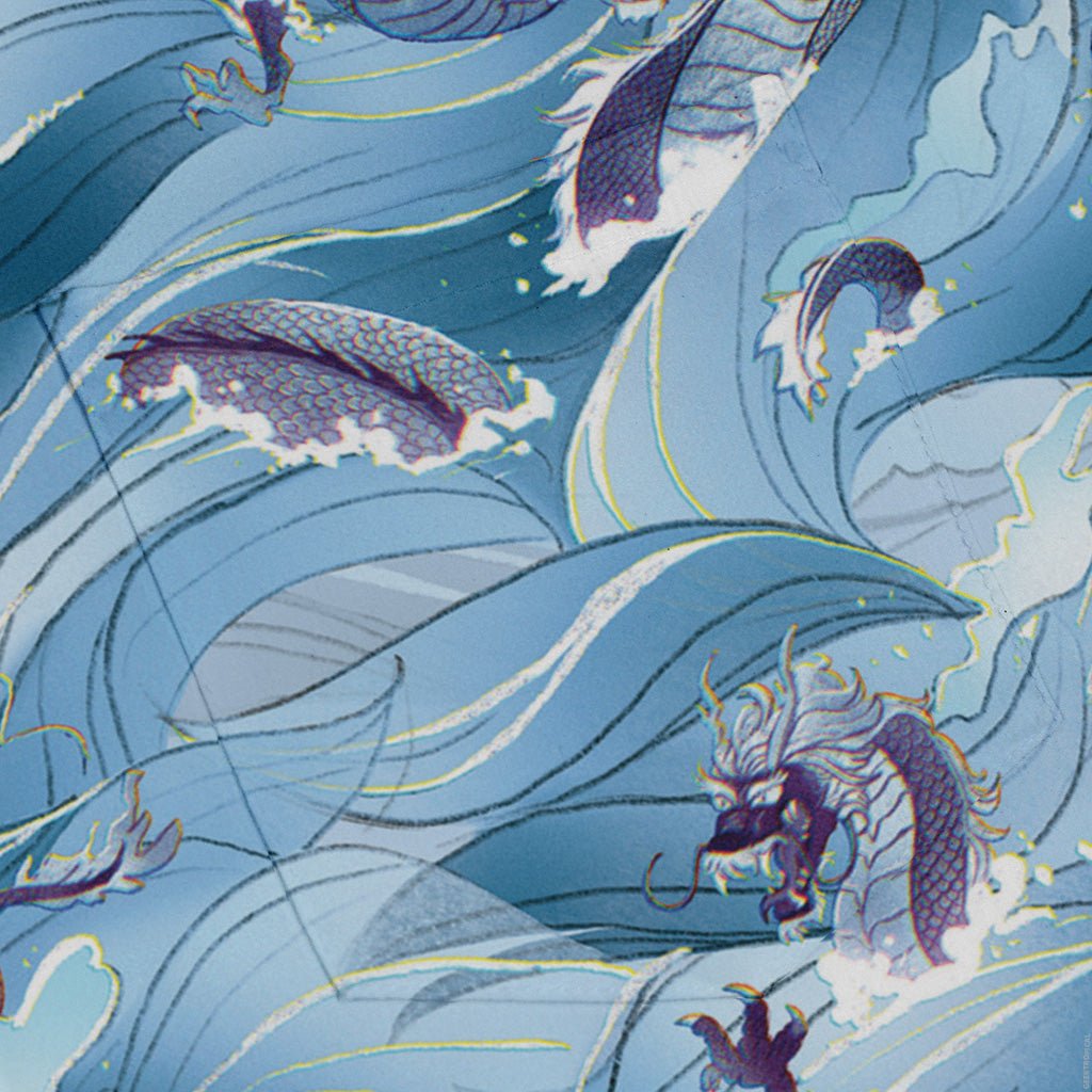 Serpent of the Sea Blue Anime Long Sleeve Button Up Shirt Geek Nerd adult sizing Anime Design by Claire Murphy