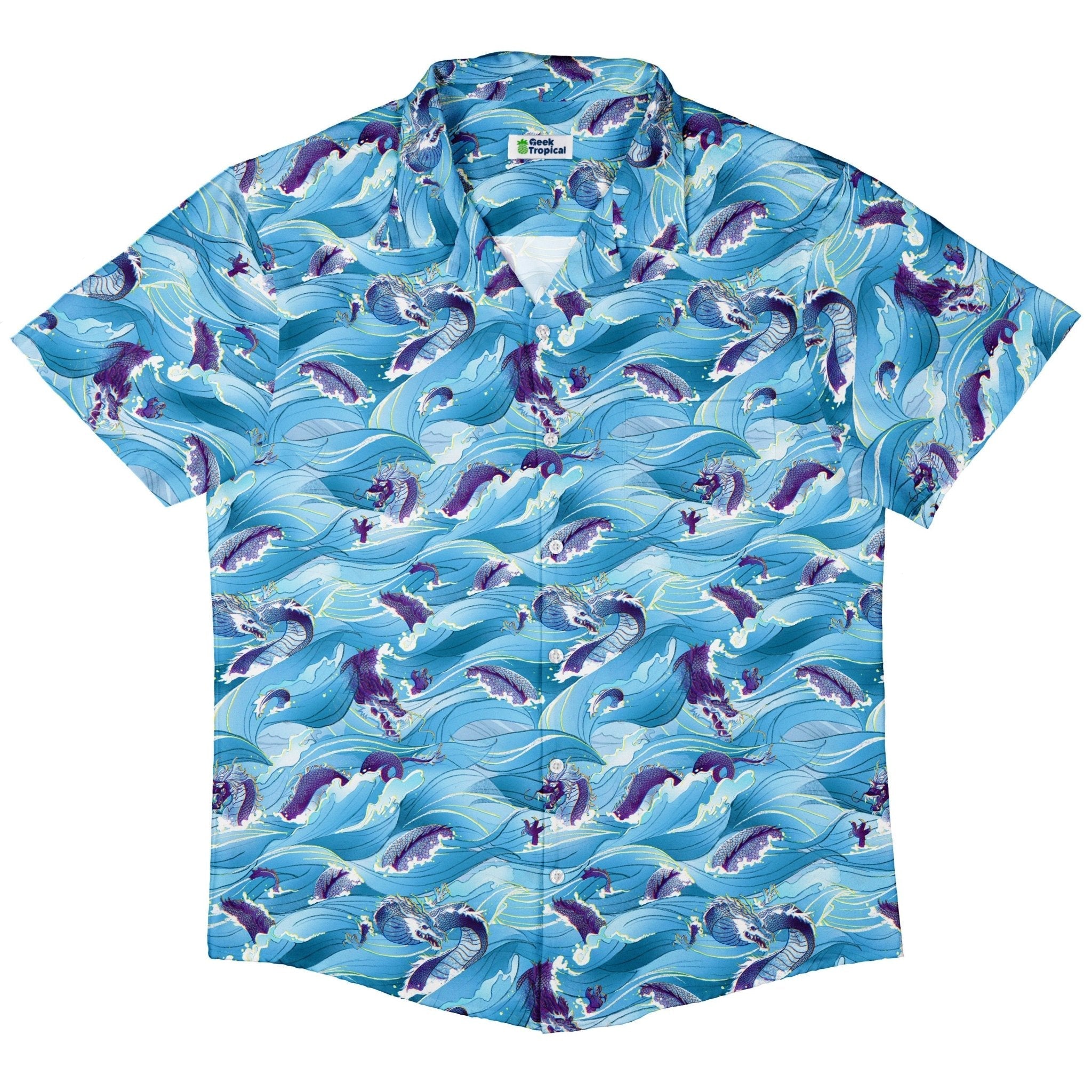 Serpent of the Sea Blue Anime Button Up Shirt - adult sizing - Anime - Design by Claire Murphy