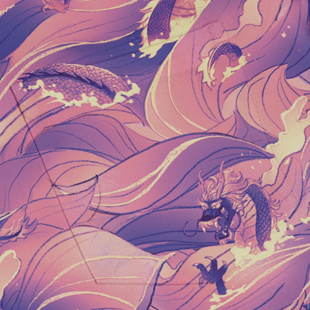Serpent of the Sea Pink Anime Long Sleeve Button Up Shirt Geek Nerd adult sizing Anime Design by Claire Murphy