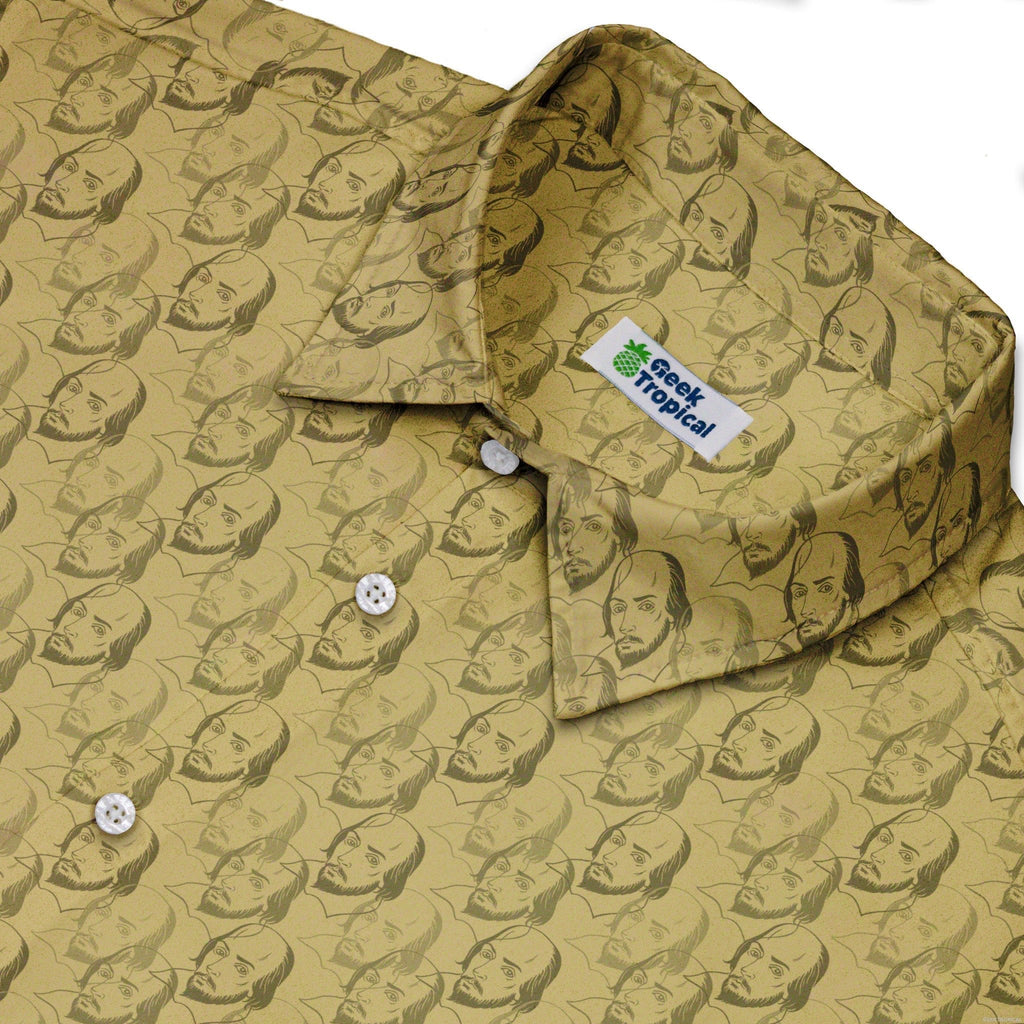 Shakespeare Tan Monochrome Button Up Shirt - adult sizing - Book Prints - Simple Patterns