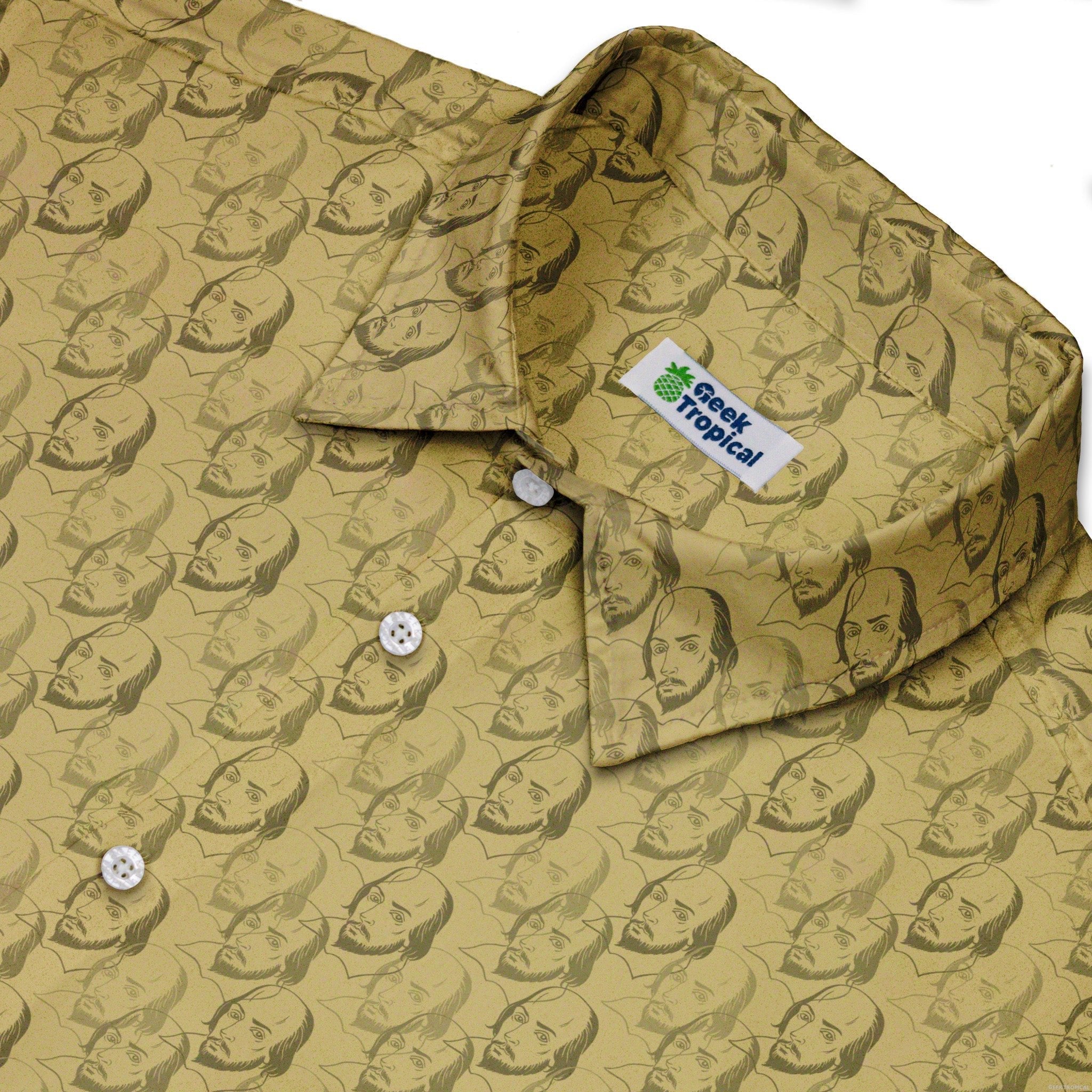 Shakespeare Tan Monochrome Button Up Shirt - adult sizing - Book Prints - Simple Patterns