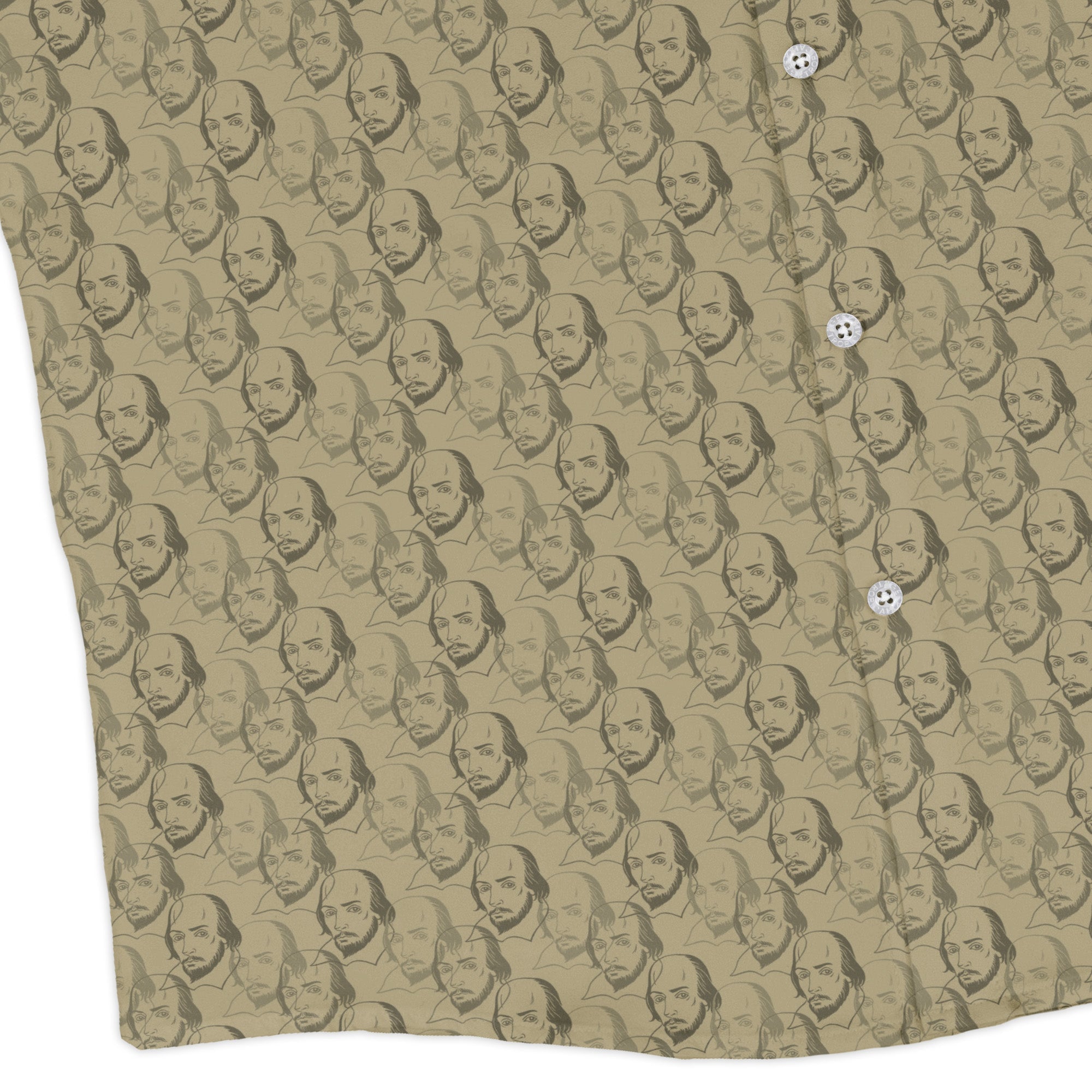 Shakespeare Tan Monochrome Long Sleeve Button Up Shirt Geek Nerd adult sizing Book Prints FLOW DESC WRITING