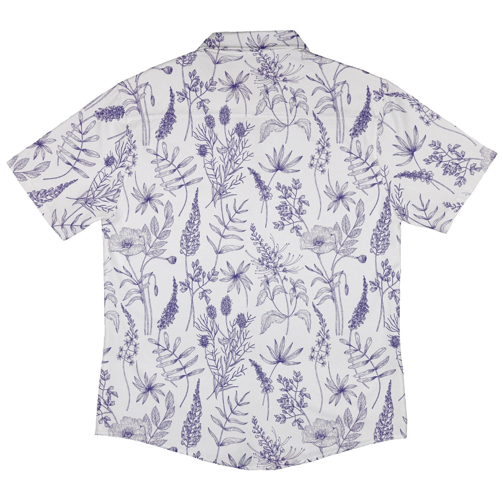 Ready - to - Ship Simple Botany Flowers Herbs White Blue Button Up Shirt Geek Nerd adult sizing Botany Print fix