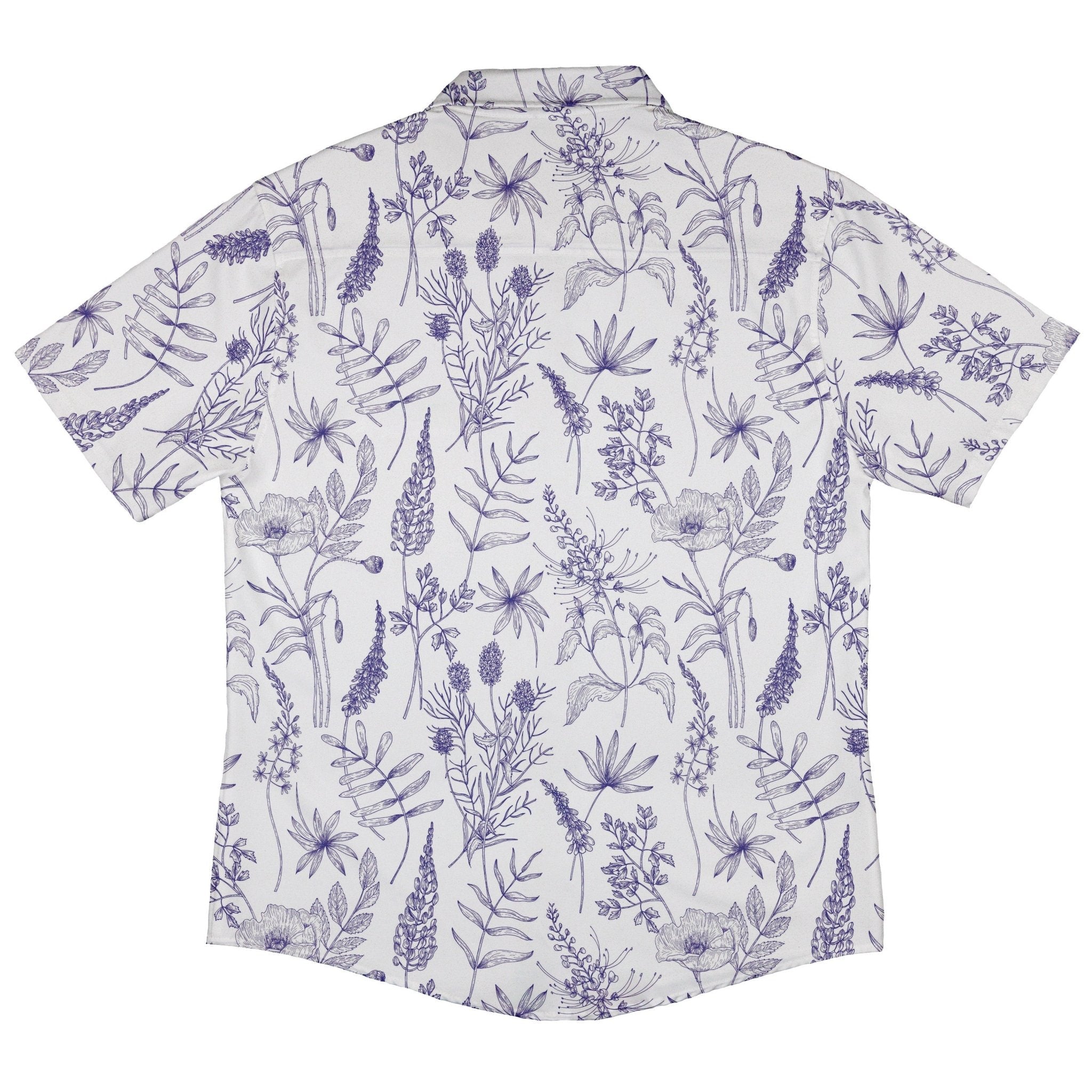 Ready - to - Ship Simple Botany Flowers Herbs White Blue Button Up Shirt Geek Nerd adult sizing Botany Print fix