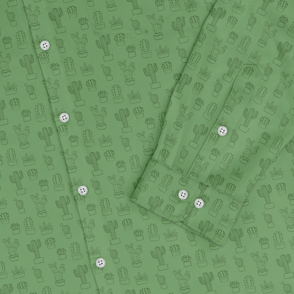Simple Cactus Long Sleeve Button Up Shirt Geek Nerd adult sizing Botany Print FLOW DESC WRITING