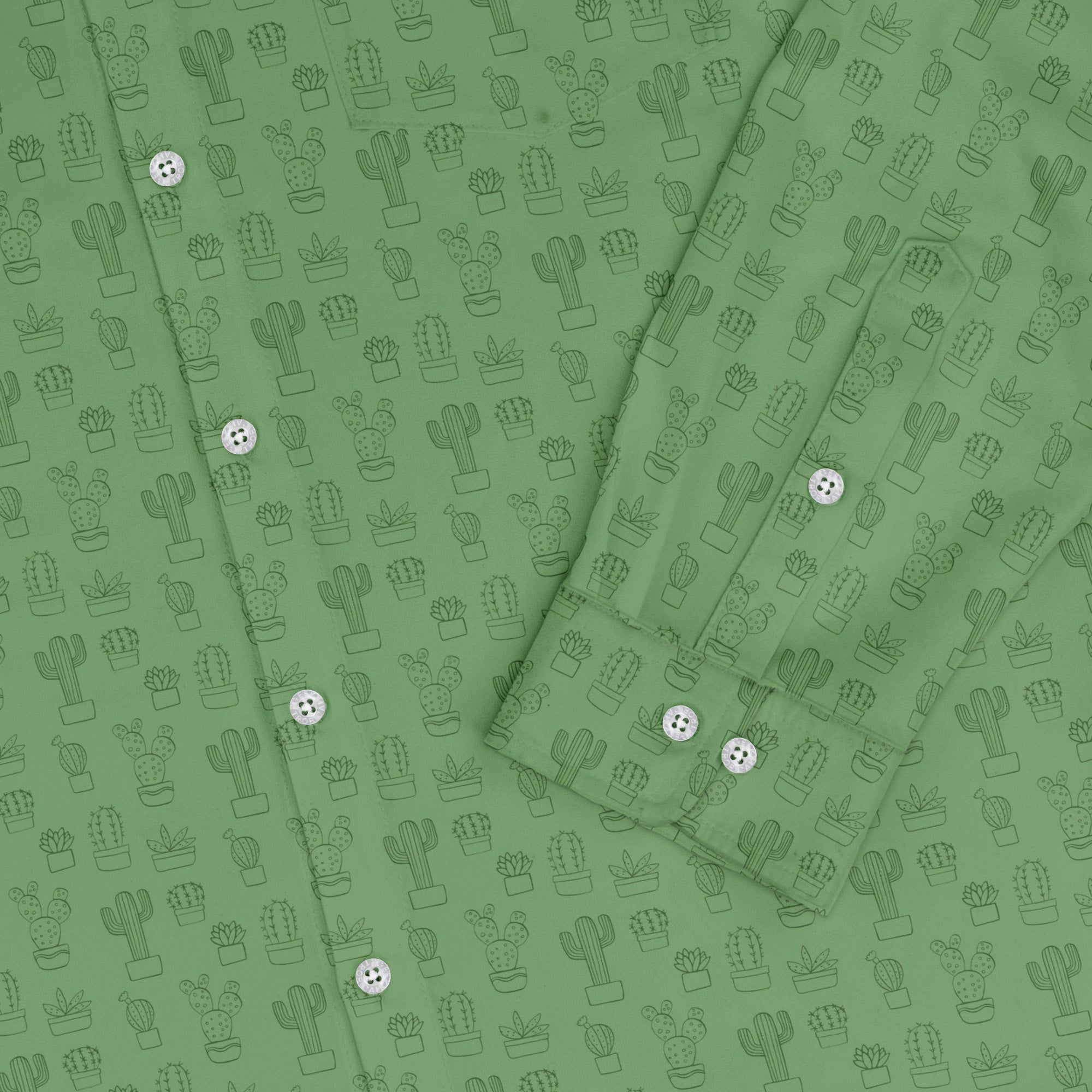Simple Cactus Long Sleeve Button Up Shirt Geek Nerd adult sizing Botany Print FLOW DESC WRITING