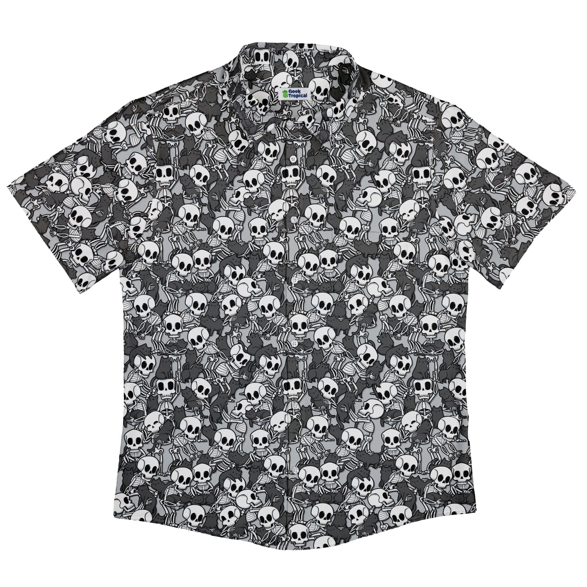 Skeleton Cat Love Button Up Shirt Geek Nerd 0925 adult sizing All Adult Button Up Shirts