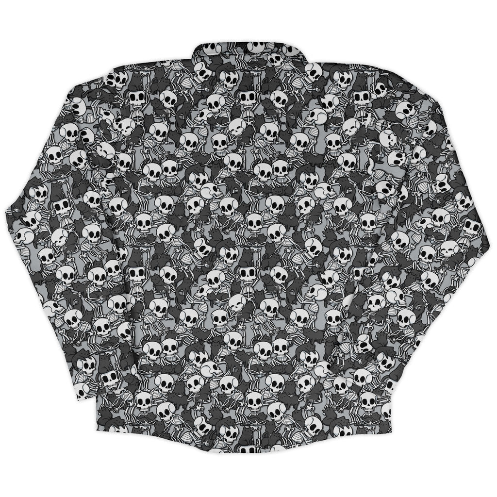 Skeleton Cat Love Long Sleeve Button Up Shirt Geek Nerd 0925 adult sizing All Adult Button Up Shirts