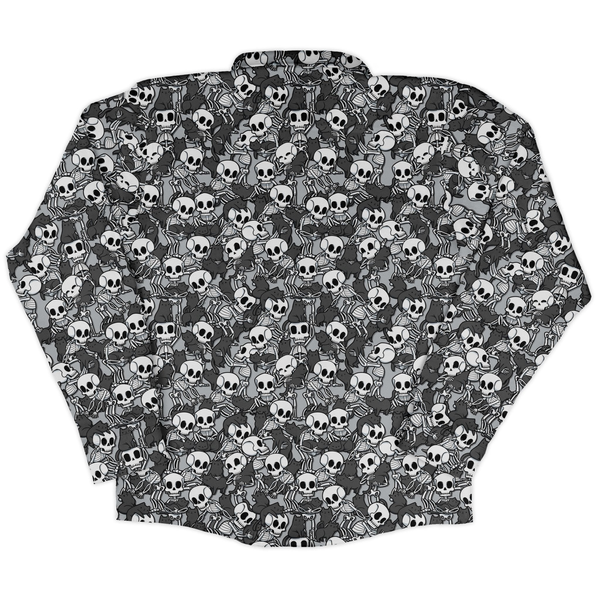 Skeleton Cat Love Long Sleeve Button Up Shirt Geek Nerd 0925 adult sizing All Adult Button Up Shirts