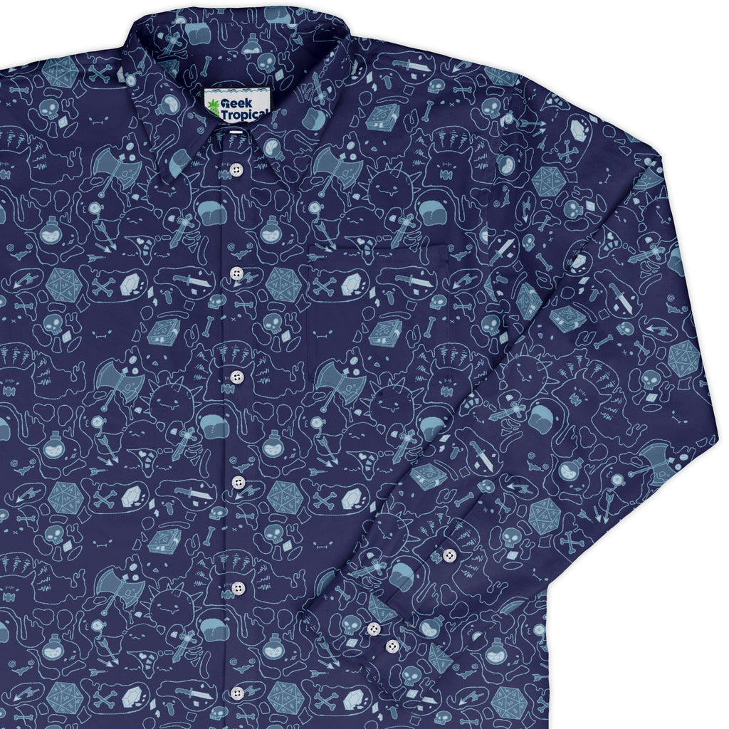 Slime Cube Bioluminescence Long Sleeve Button Up Shirt Geek Nerd adult sizing Design by Ardi Tong dnd & rpg print