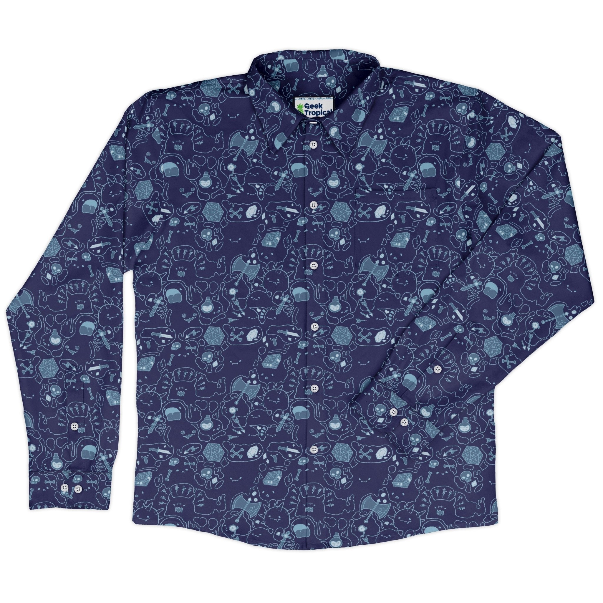 Slime Cube Bioluminescence Long Sleeve Button Up Shirt Geek Nerd adult sizing Design by Ardi Tong dnd & rpg print