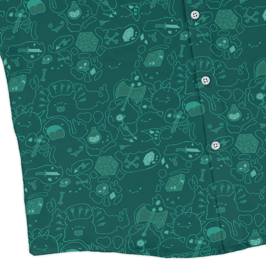 Slime Cube Toxic Green Long Sleeve Button Up Shirt Geek Nerd adult sizing Design by Ardi Tong dnd & rpg print