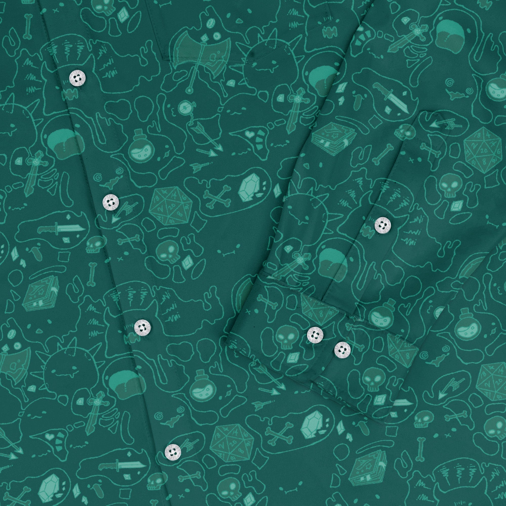 Slime Cube Toxic Green Long Sleeve Button Up Shirt Geek Nerd adult sizing Design by Ardi Tong dnd & rpg print