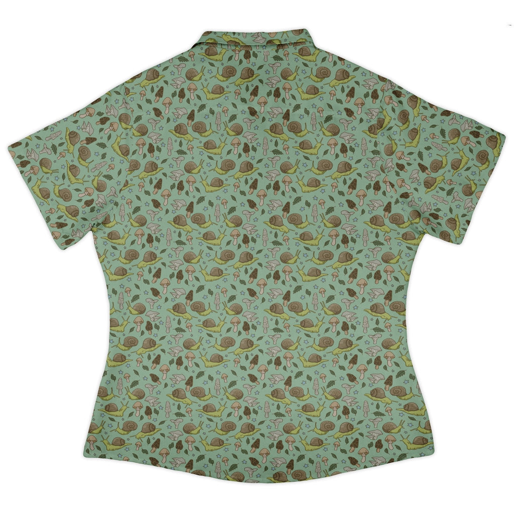 Slow Spore Trail Curvy Button Up Shirt Geek Nerd animal patterns botany print Design by Julie Kitzes