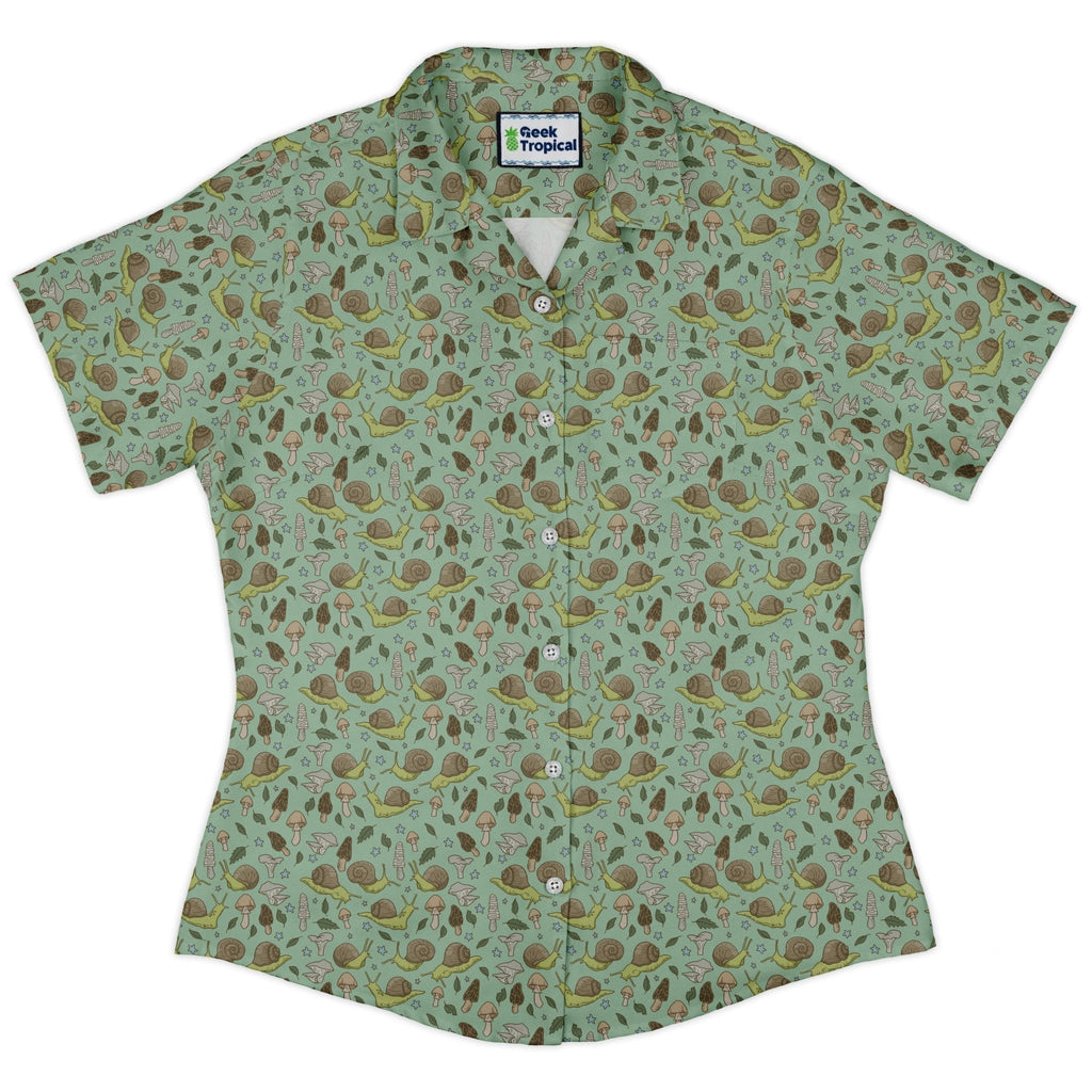 Slow Spore Trail Curvy Button Up Shirt Geek Nerd animal patterns botany print Design by Julie Kitzes