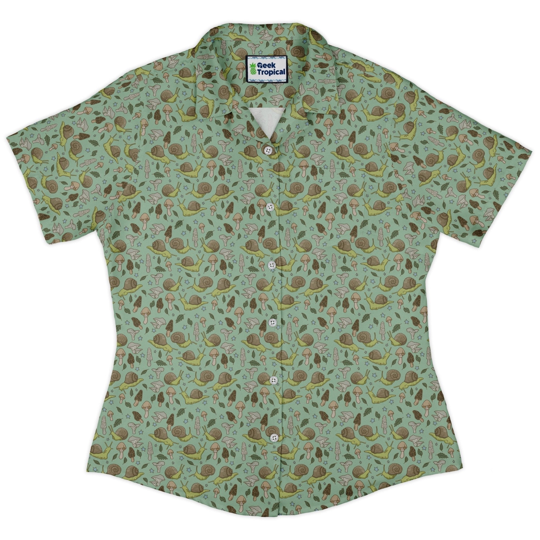 Slow Spore Trail Curvy Button Up Shirt Geek Nerd animal patterns botany print Design by Julie Kitzes