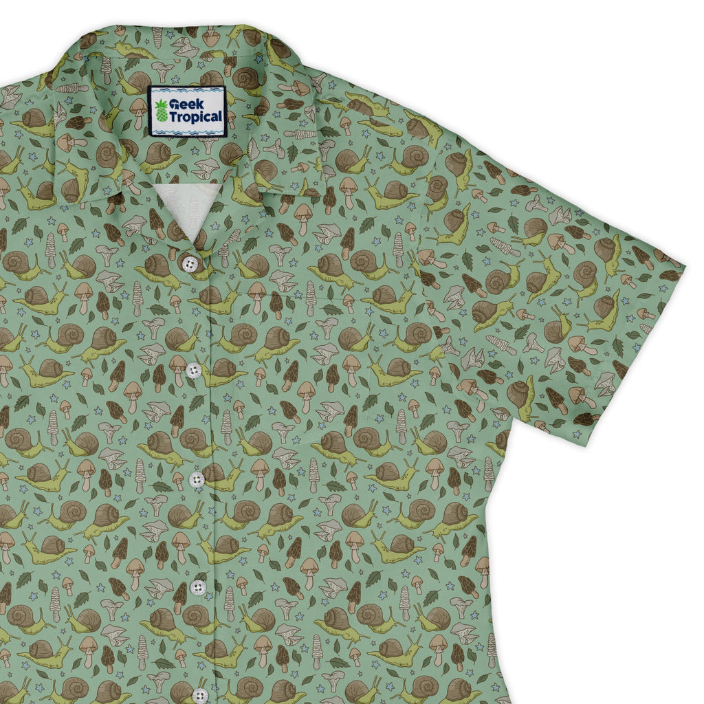 Slow Spore Trail Curvy Button Up Shirt Geek Nerd animal patterns botany print Design by Julie Kitzes