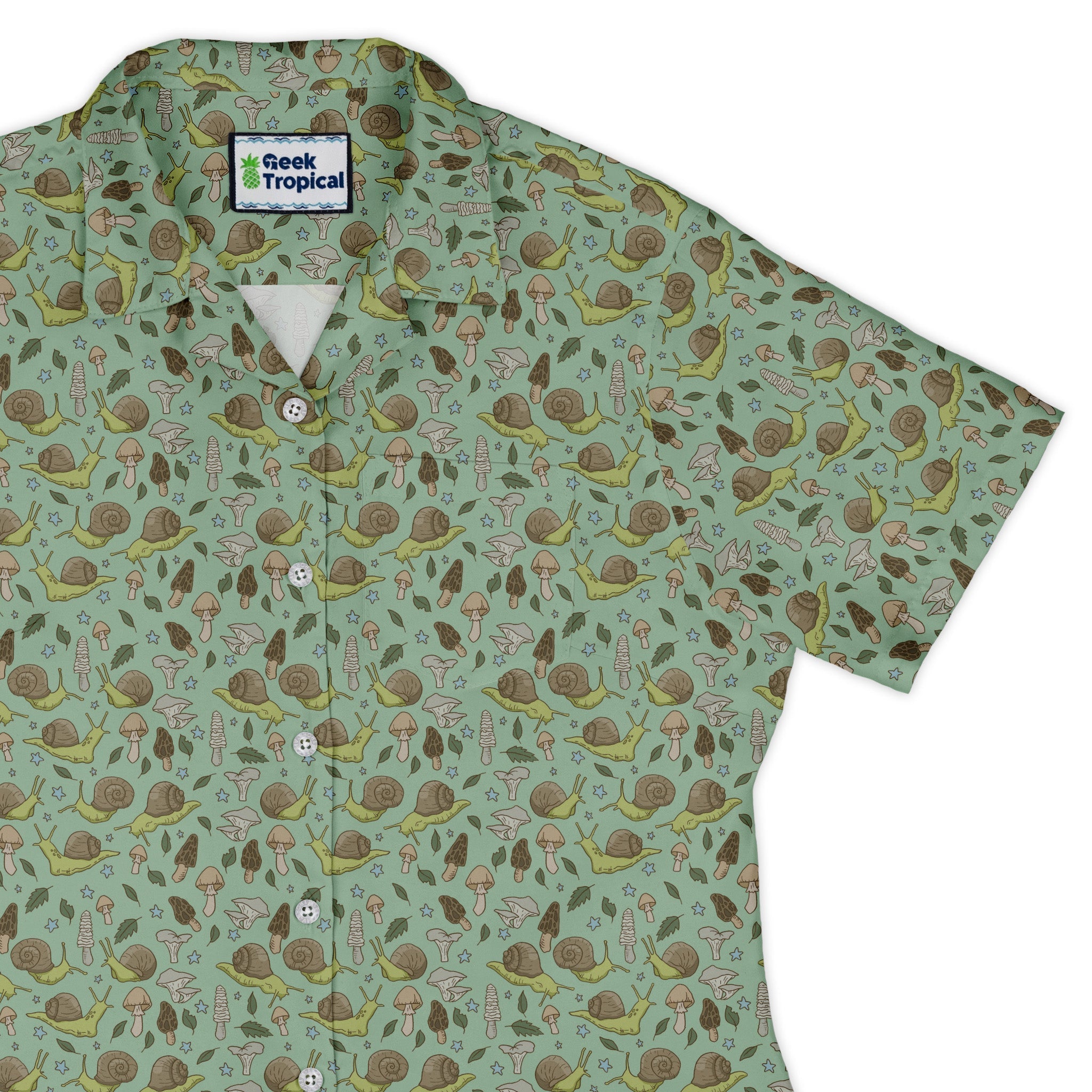 Slow Spore Trail Curvy Button Up Shirt Geek Nerd animal patterns botany print Design by Julie Kitzes