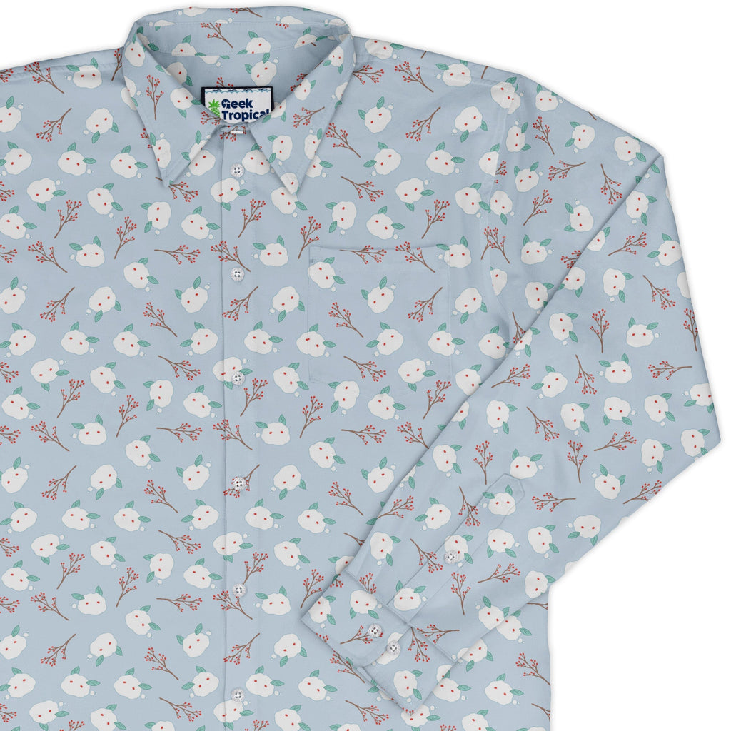 Snow Bunnies Long Sleeve Button Up Shirt Geek Nerd adult sizing Anime Christmas Print