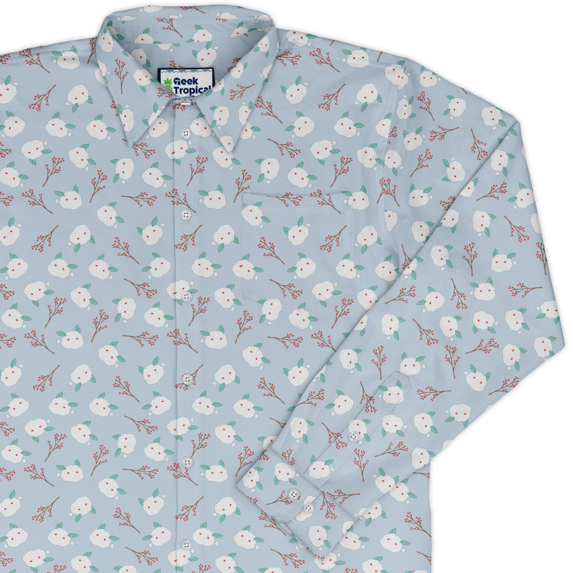 Snow Bunnies Long Sleeve Button Up Shirt Geek Nerd adult sizing Anime Christmas Print