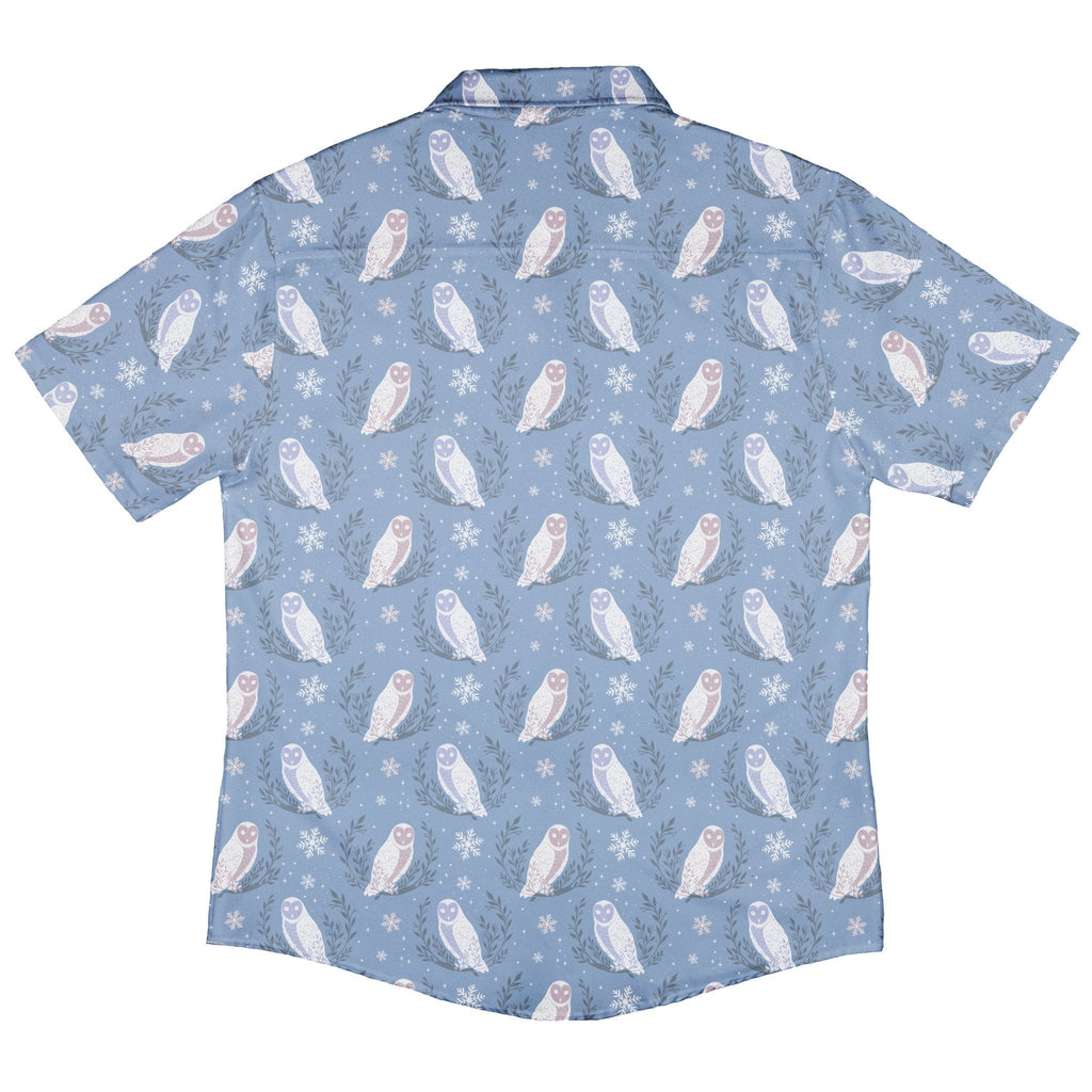 Snow Owl Moon Button Up Shirt Geek Nerd adult sizing Christmas Print Design by Episodic