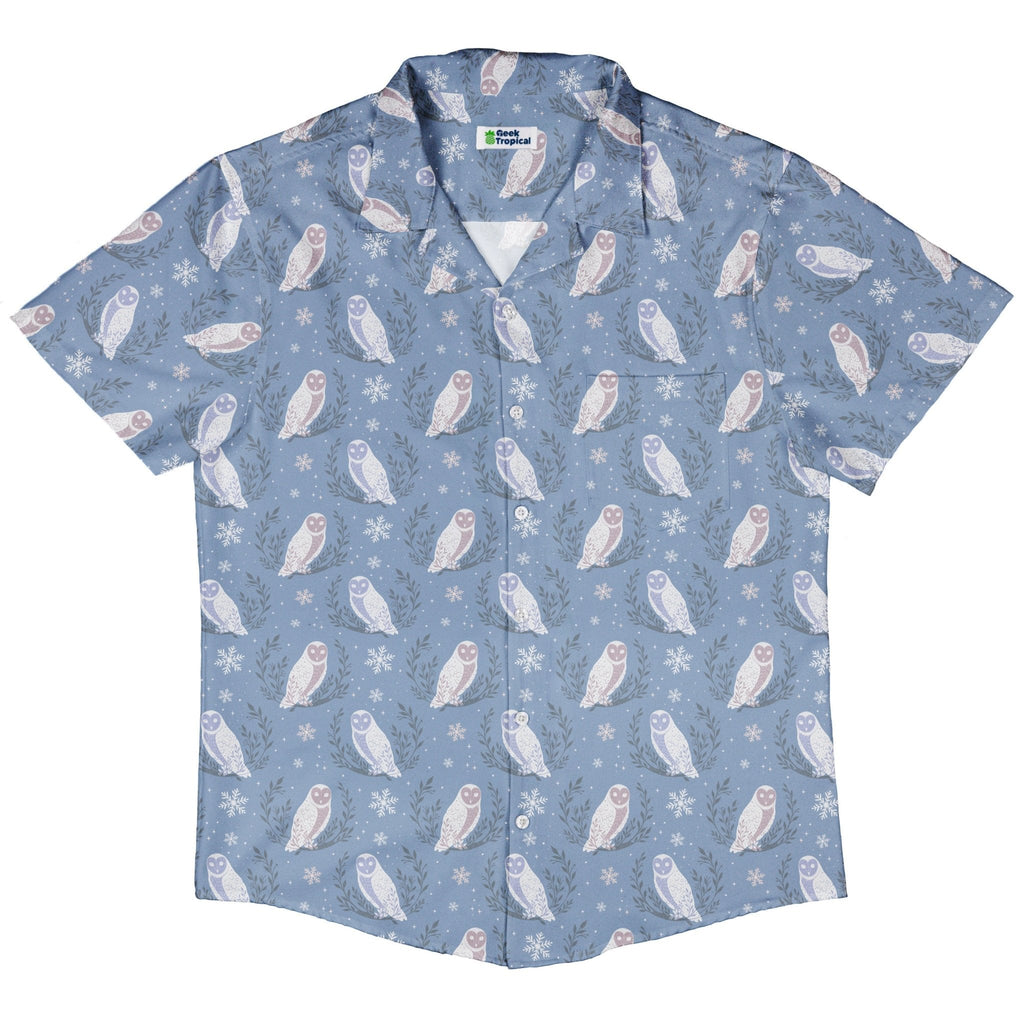 Snow Owl Moon Button Up Shirt Geek Nerd adult sizing Christmas Print Design by Episodic