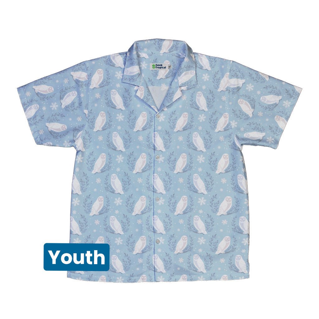 Snow Owl Moon Youth Hawaiian Shirt Geek Nerd Christmas Print Design by Episodic q4