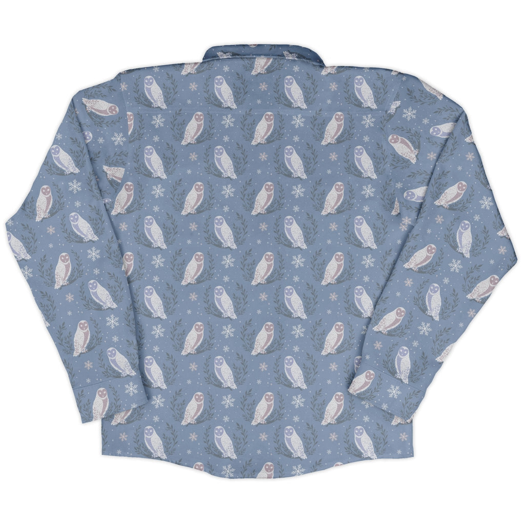 Snow Owl Moon Long Sleeve Button Up Shirt Geek Nerd adult sizing Botany Print Christmas Print
