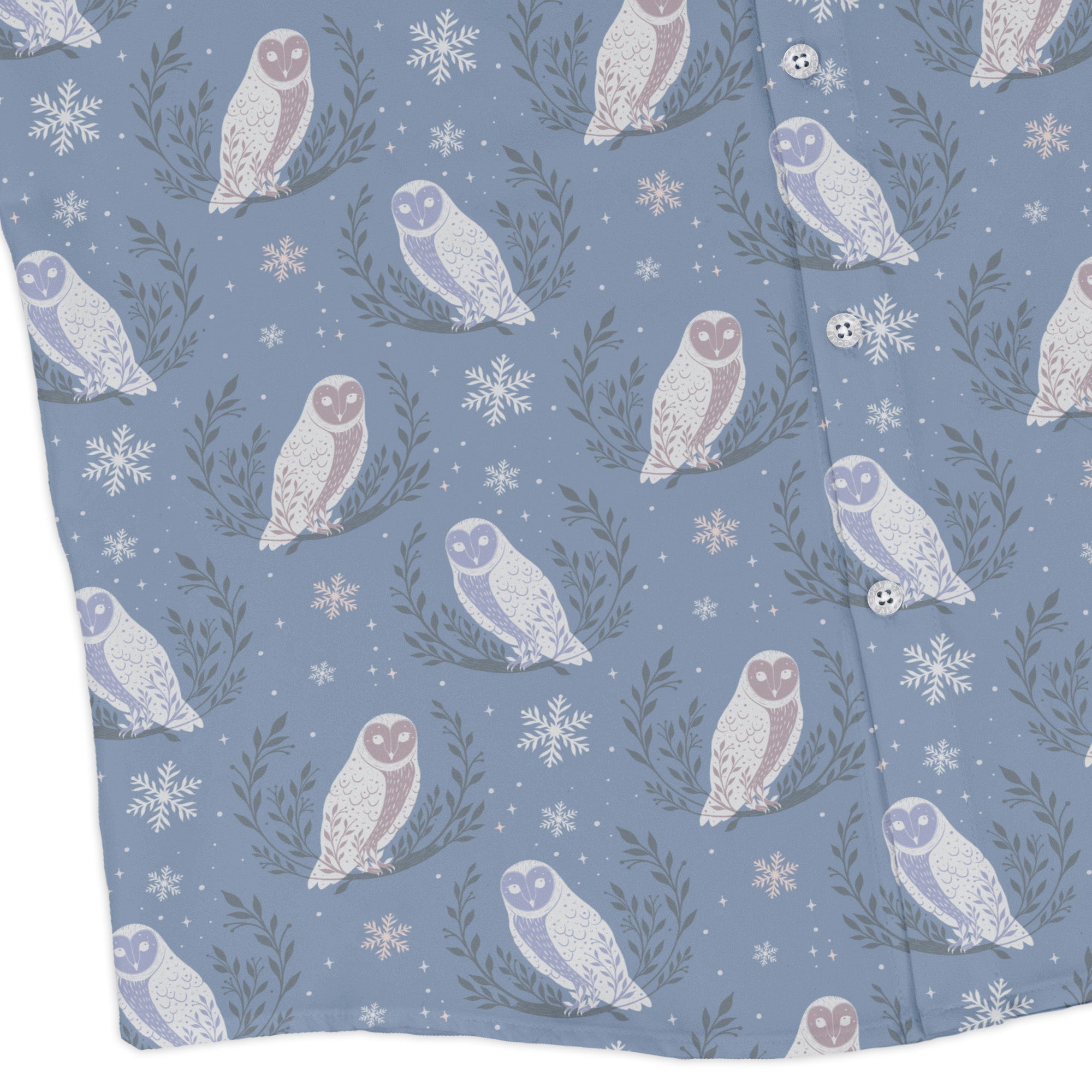 Snow Owl Moon Long Sleeve Button Up Shirt Geek Nerd adult sizing Botany Print Christmas Print