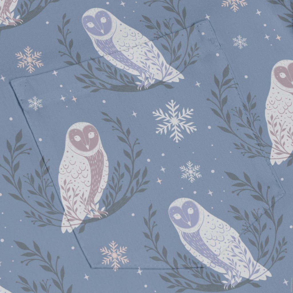 Snow Owl Moon Long Sleeve Button Up Shirt Geek Nerd adult sizing Botany Print Christmas Print