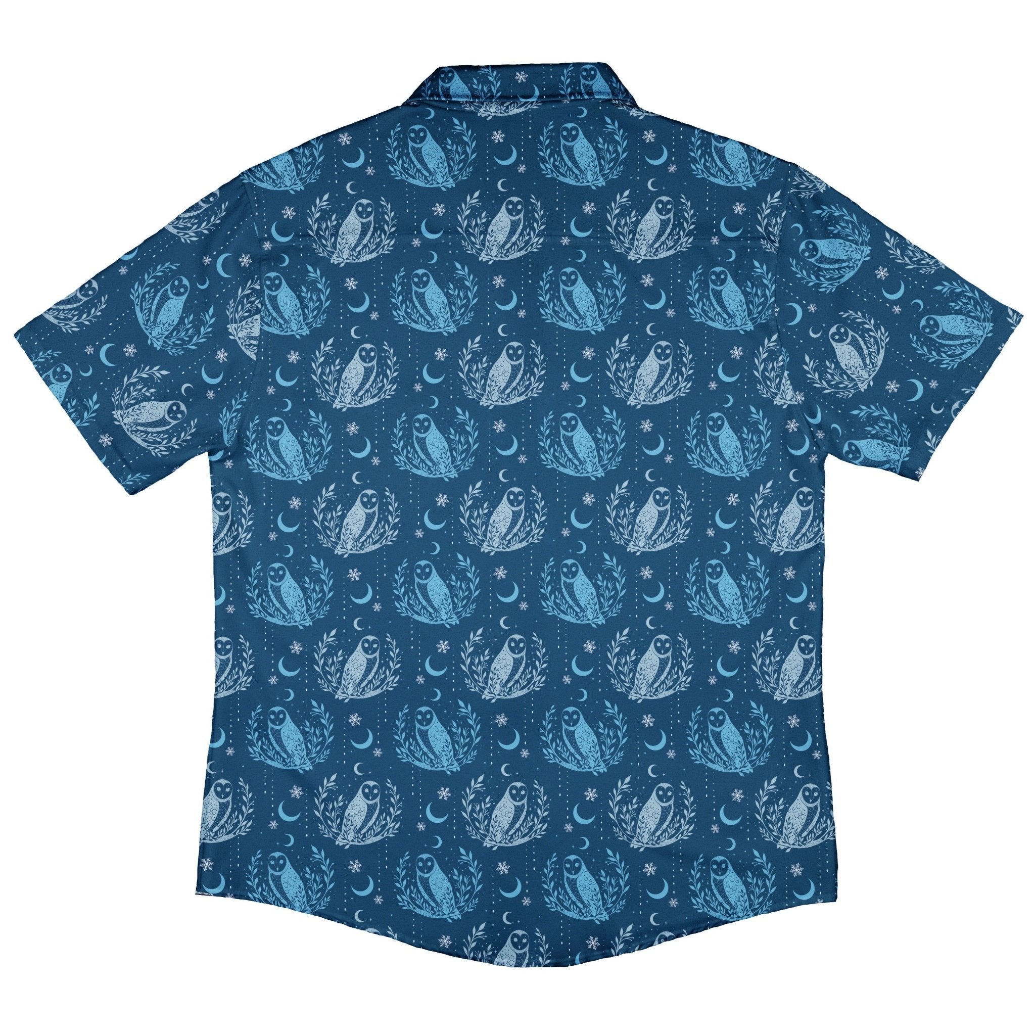 Snow Owl Night Flight Button Up Shirt Geek Nerd adult sizing Christmas Print Design by Episodic