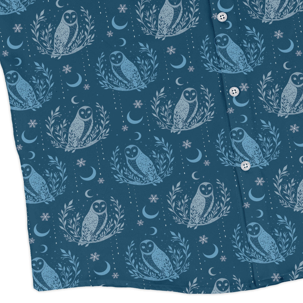 Snow Owl Night Flight Long Sleeve Button Up Shirt Geek Nerd adult sizing Botany Print Christmas Print