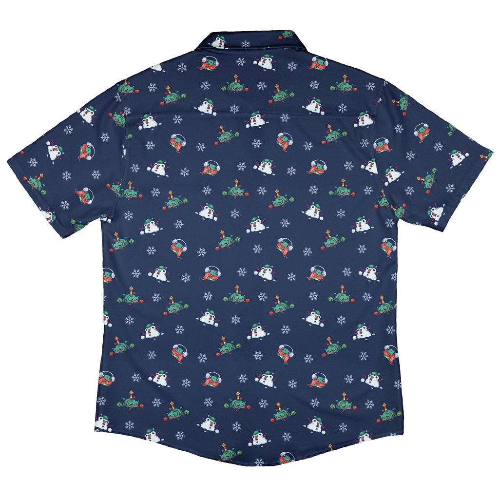 Snowing Frogs Chilly Night Button Up Shirt Geek Nerd adult sizing Christmas Print Design by Ardi Tong