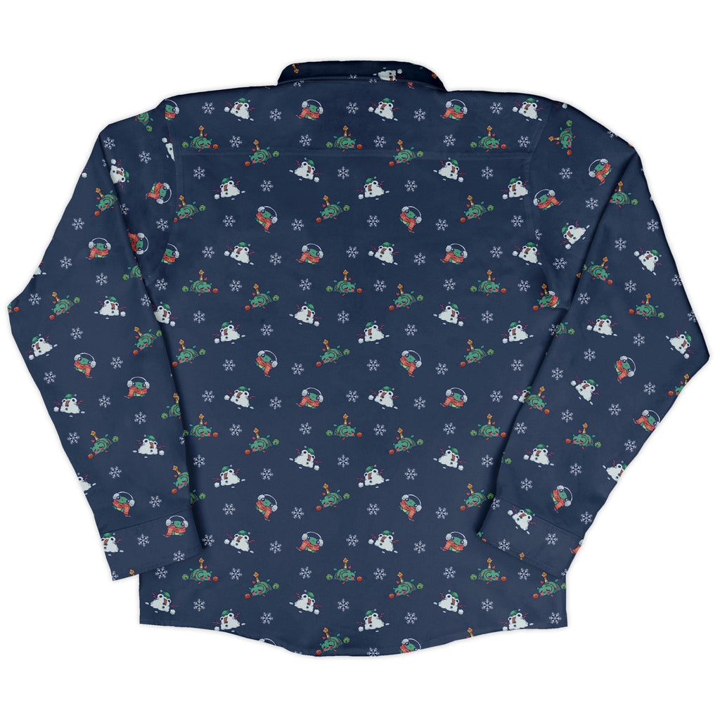 Snowing Frogs Chilly Night Long Sleeve Button Up Shirt Geek Nerd adult sizing Anime Christmas Print