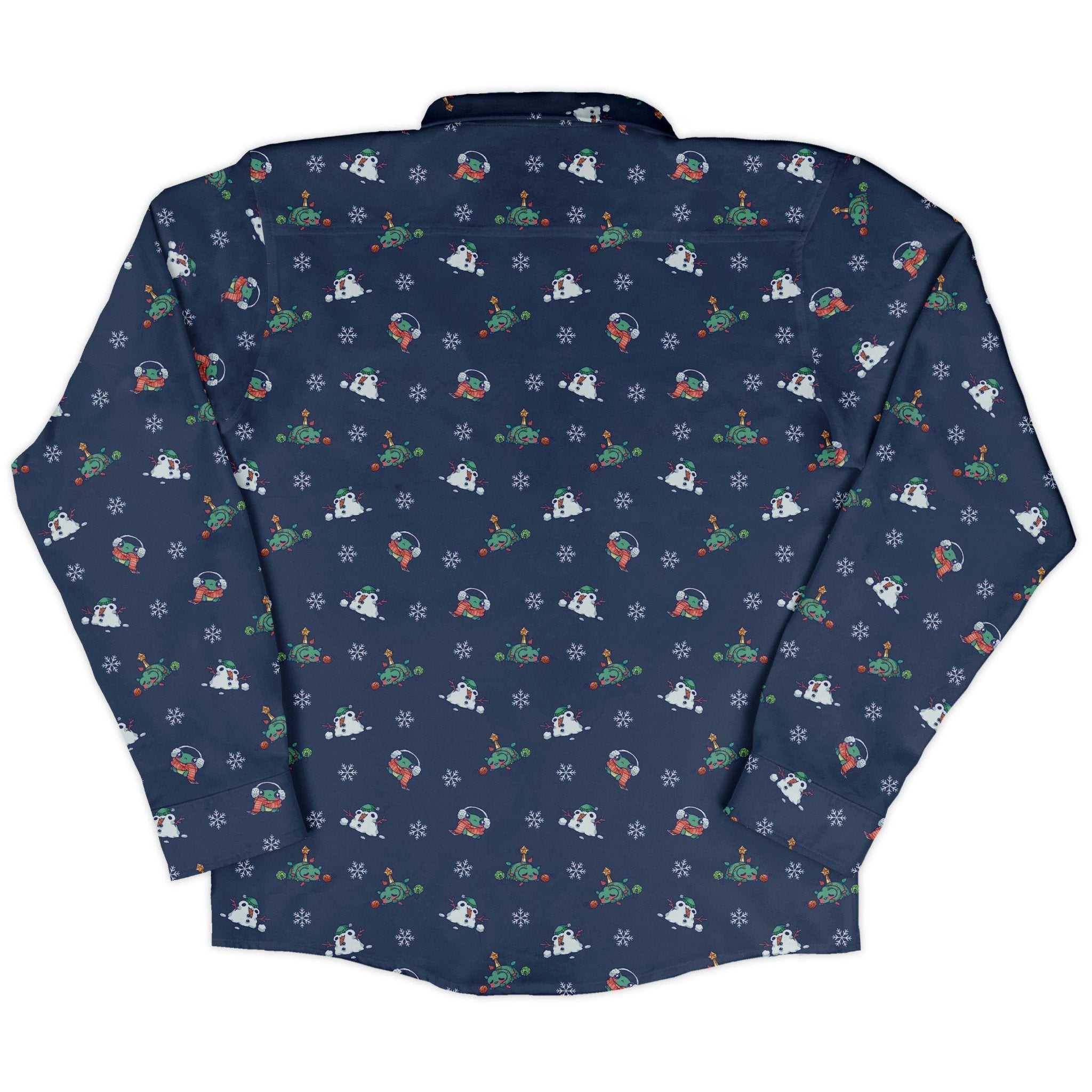 Snowing Frogs Chilly Night Long Sleeve Button Up Shirt Geek Nerd adult sizing Anime Christmas Print