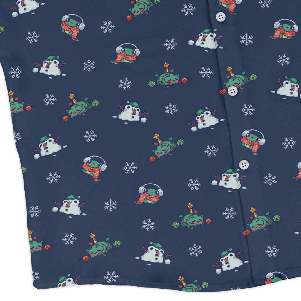 Snowing Frogs Chilly Night Long Sleeve Button Up Shirt Geek Nerd adult sizing Anime Christmas Print