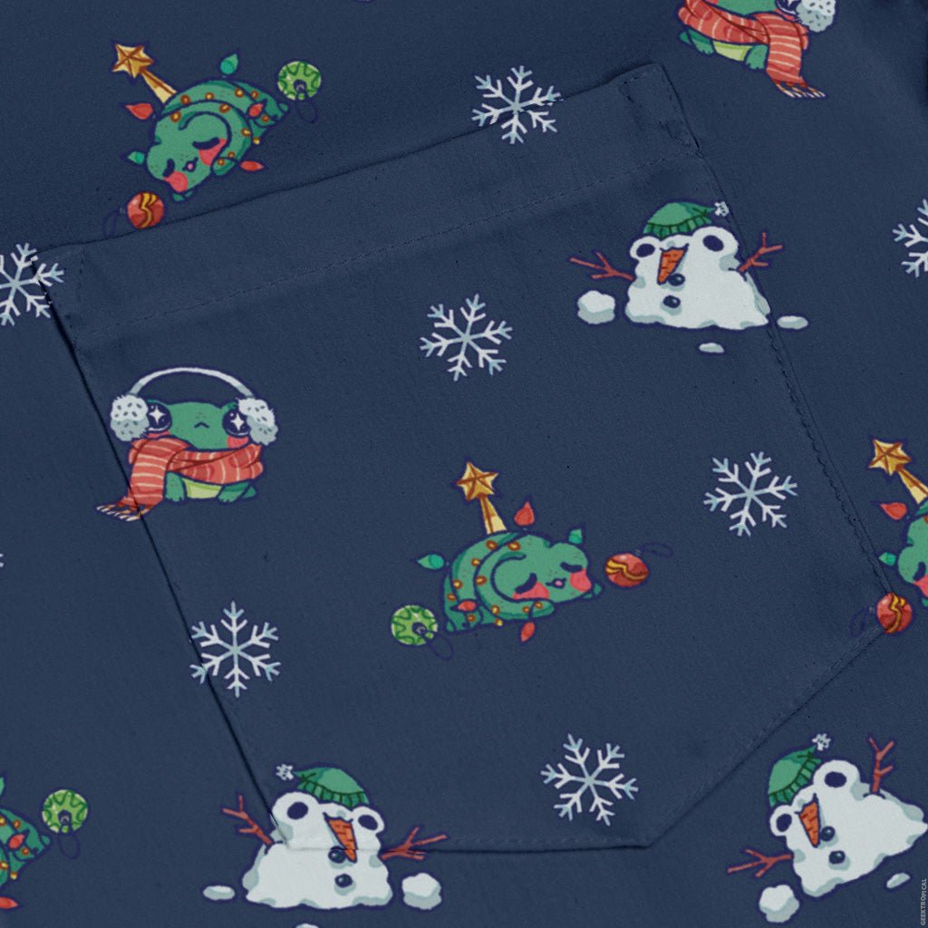 Snowing Frogs Chilly Night Long Sleeve Button Up Shirt Geek Nerd adult sizing Anime Christmas Print