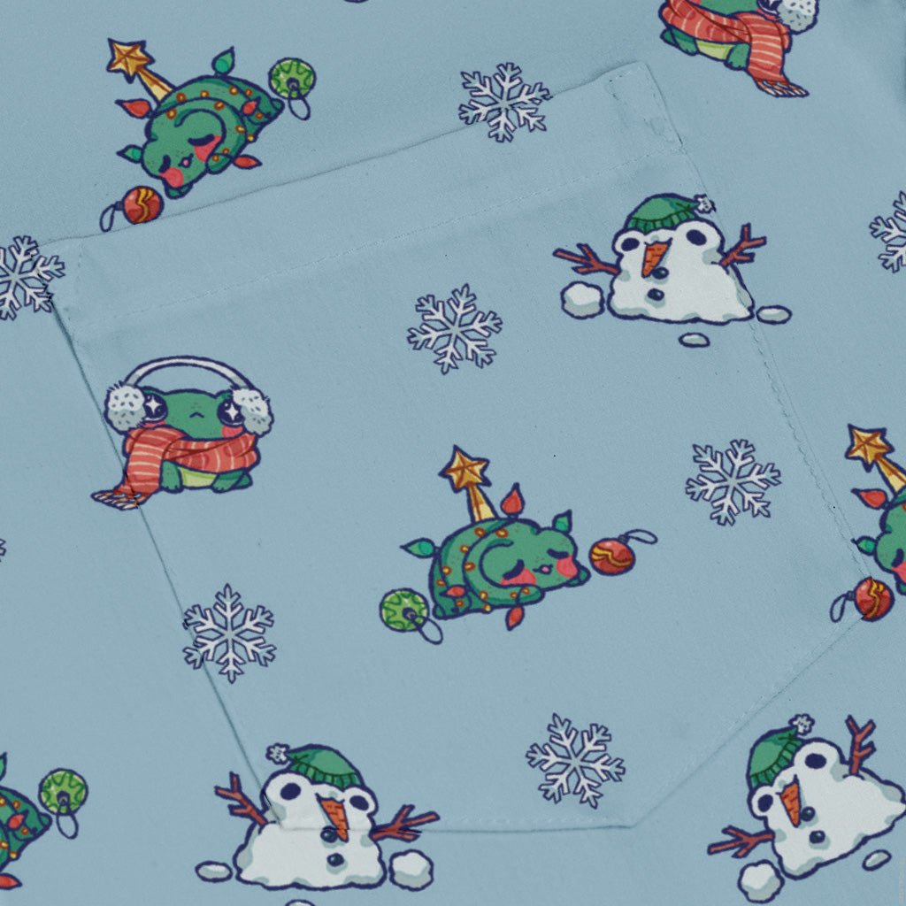 Snowing Frogs Long Sleeve Button Up Shirt Geek Nerd adult sizing Anime Christmas Print