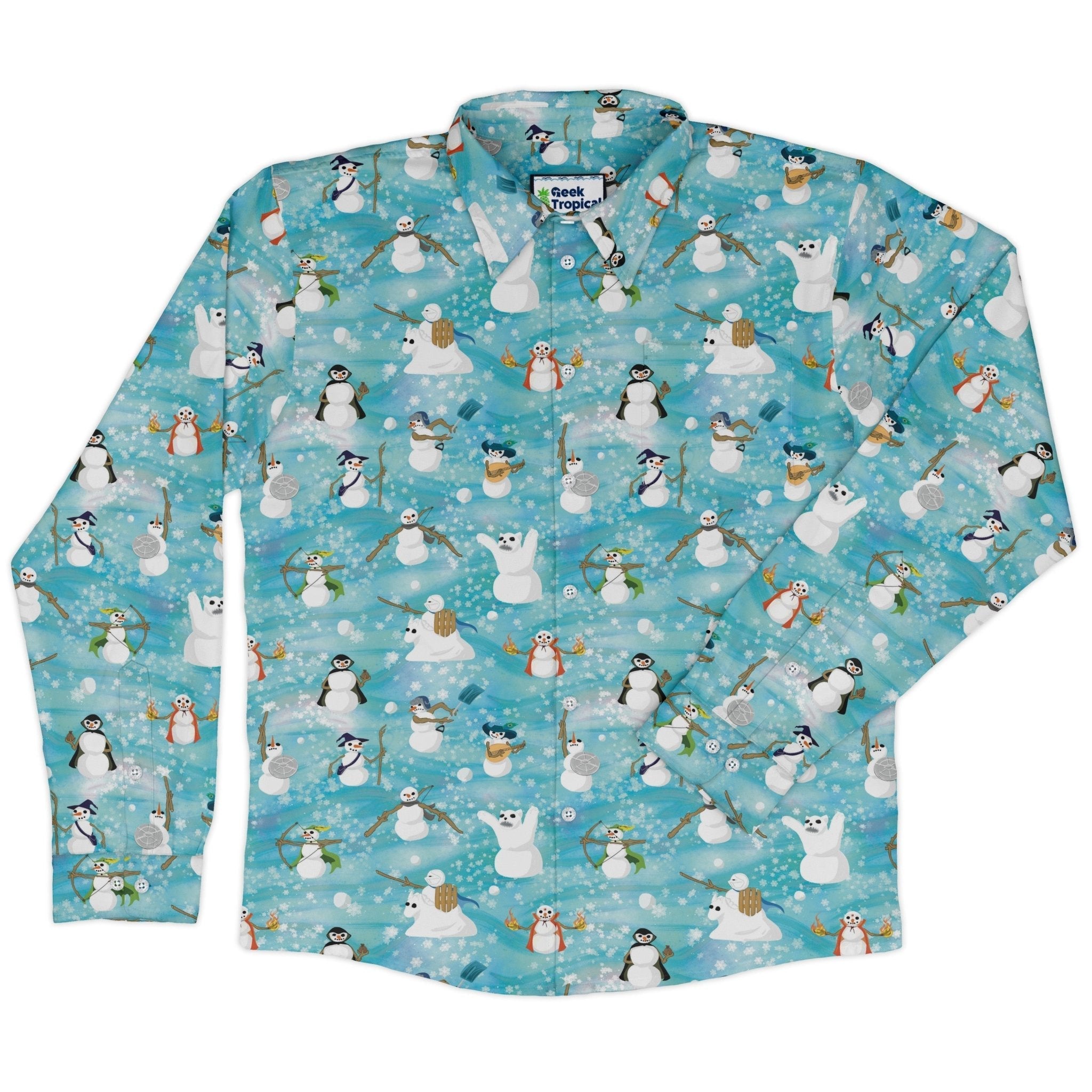 Snowmen Dnd Classes Long Sleeve Button Up Shirt Geek Nerd adult sizing Christmas Print Designs by Nathan